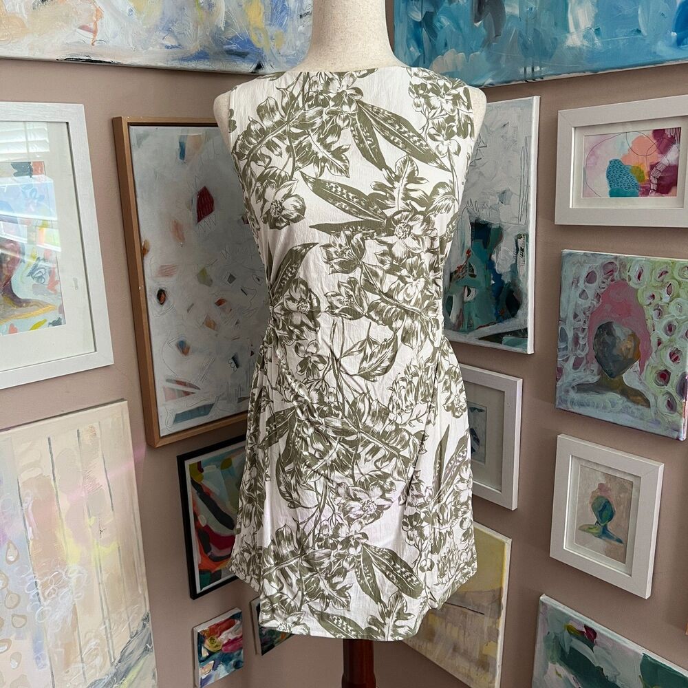 Abercrombie & Fitch Floral Mini Dress Green White Sleeveless Cutout Sz M Petite